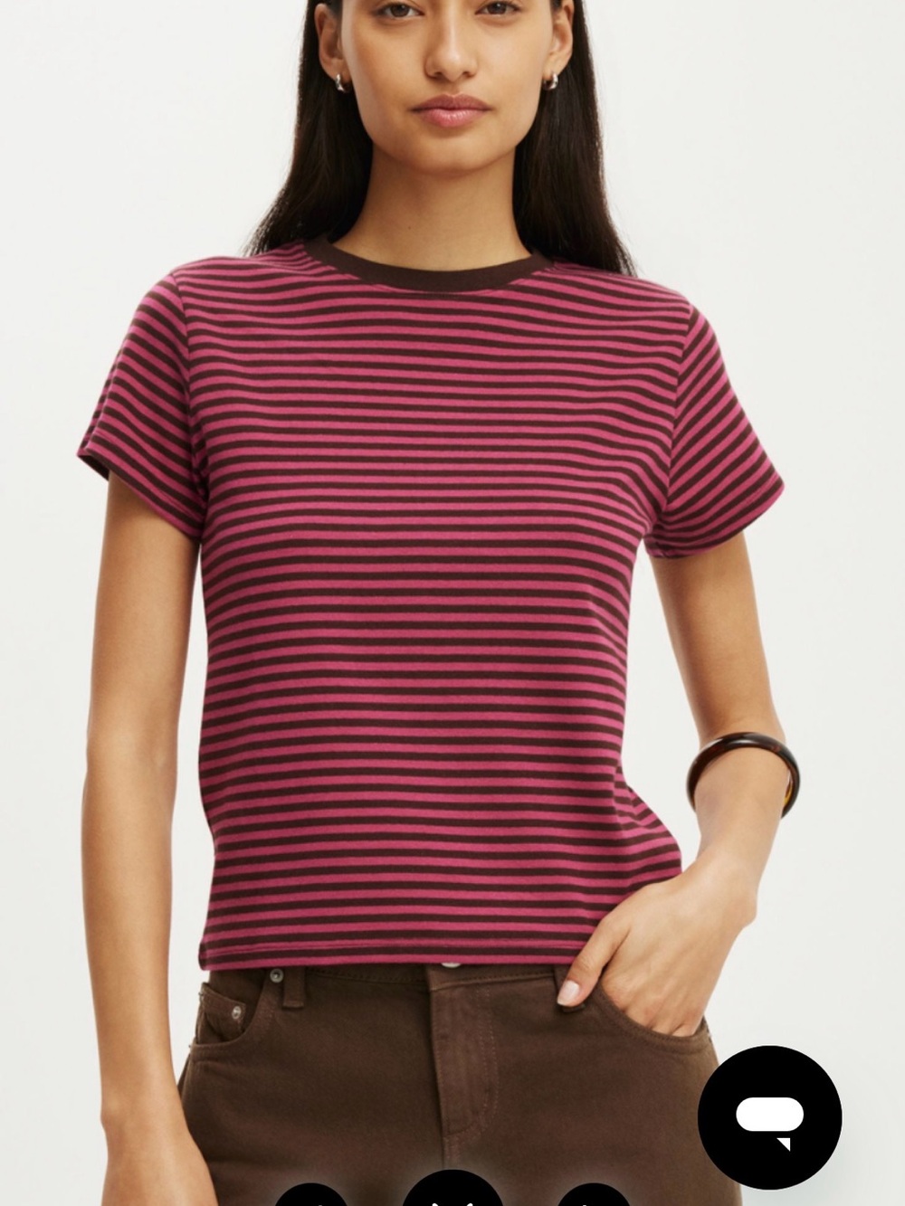 Cotton On 90s Baby Tee Pink Striped Sz L NWT